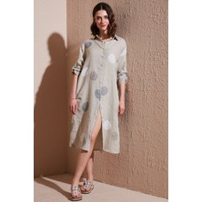 Via Dante % 100 Keten Regular Fit Desenli Midi Elbise Bayan Elbise 7250S635