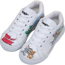 Unisex Çocuk Vegan Deri Beyaz Sneakers - Warner Bros Together-And-Apart Tasarım