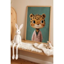 Artiera Sevimli Pijamalı Kaplan Çocuk Odası ve Bebek Odası Ahşap Çerçeveli Duvar Tablosu