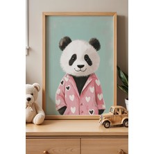 Artiera Sevimli Pijamalı Panda Çocuk Odası ve Bebek Odası Ahşap Çerçeveli Duvar Tablosu