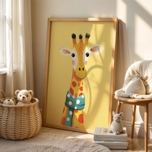 Artiera Sevimli Zürafa Çocuk Odası ve Bebek Odası Ahşap Çerçeveli Duvar Tablosu