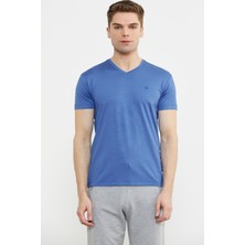 Sementa V Yaka Basic Kısa Kol Tişört - Saks