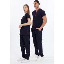 Çatı Uniform Happiness Basic - Likralı Doktor Hemşire Forma Takımı Scrubs Üniforma Cerrahi Takım, Lacivert