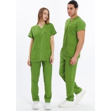 Çatı Uniform Happiness Basic - Likralı Doktor Hemşire Forma Takımı Scrubs Üniforma Cerrahi Takım, Fıstık Yeşili