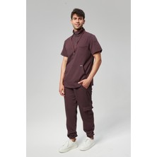 Extreme Cool Man - Premium Çift Yön Likralı Doktor Hemşire Forma Takımı Scrubs Üniforma Cerrahi Takım (Erkek), Mürdüm