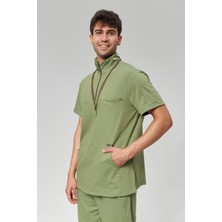 Extreme Cool Man - Premium Çift Yön Likralı Doktor Hemşire Forma Takımı Scrubs Üniforma Cerrahi Takım (Erkek), Yosun