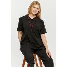 Çatı Uniform Ultralycra Comfy - Büyük Beden Likralı Doktor Hemşire Forma Takımı Scrubs Üniforma Cerrahi Takım, Siyah