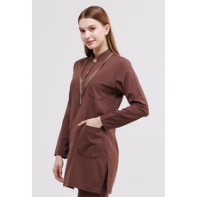 Happiness Modest - Likralı Doktor Hemşire Tesettür Tek Üst Forma, Çikolata Kahve