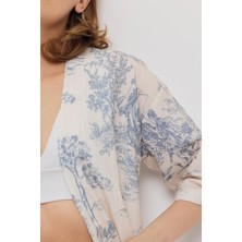 Rays 4441A Çiçekli Kısa Kol Kimono Mavi