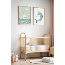 Artiera Deniz Macerası ve Narval Balinası - Doğal Ahşap Çerçeveli Çocuk Odası ve Bebek Odası Tablosu