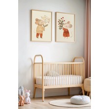 Artiera Çiçek Taşıyan Sevimli Fareler - Doğal Ahşap Çerçeveli Çocuk Odası ve Bebek Odası Tablosu