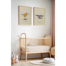 Artiera Paten Kayan Fil ve Balina Premium Doğal Ahşap Çerçeveli Çocuk ve Bebek Odası Tablosu