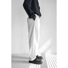 Erkek Beli Lastikli Desenli Baggy Pantolon Beyaz