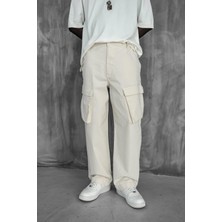 Erkek Kargo Cepli Esnek Baggy Pantolon Açık Bej