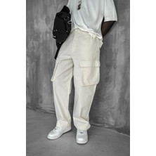 Erkek Kargo Cepli Esnek Baggy Pantolon Açık Bej
