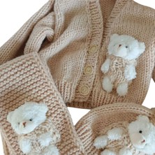 El Örgüsü  Ayıcıklı Bebek Hırkası, Atkı,bere Set