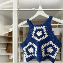 El Örgüsü Çokrenkli Boyundan Bağlamalı Crop Büstiyer ,handmade Bluz