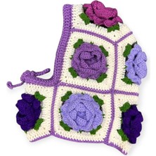 Gül Motifli Crochet Balaclava El Örgüsü Boyunluklu Bere,örgü Şapka