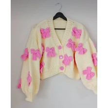 El Örgüsü Fiyonk Detayli Kadin Hırka, Kurdale Detaylı Hırka