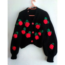 Gül Detayli El Örgüsü  Kadın Hırka, Çiçekli Hırka,trend Hırka