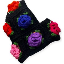 Gül Motifli Crochet Balaclava El Örgüsü Boyunluklu Bere,örgü Şapka
