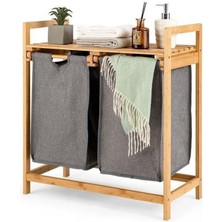 Acar Bambu Ayaklı Çamaşır Sepeti 2 Bölmeli (64 x 33 x 73 CM) - Demonte