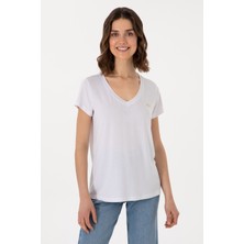 U.S. Polo Assn. Kadın Beyaz V Yaka Basic Tişört 50300829-VR013
