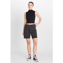 Slim Fit Dar Kesim Normal Bel Bermuda Antrasit Jean Kot Şort