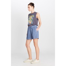 Relaxed Fit Geniş Kesim Yumuşak Dokulu Koyu Mavi Şort