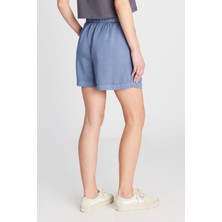 Relaxed Fit Geniş Kesim Yumuşak Dokulu Koyu Mavi Şort