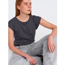 Dilvin 3504 Bisiklet Yaka Penye T-Shirt-Koyu Antr.