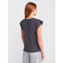 Dilvin 3504 Bisiklet Yaka Penye T-Shirt-Koyu Antr.