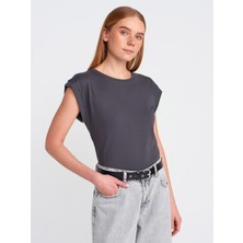 Dilvin 3504 Bisiklet Yaka Penye T-Shirt-Koyu Antr.