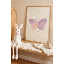 Artiera Renkli Kelebek ve Çiçekler Doğal Ahşap Çerçeveli Çocuk ve Bebek Odası Tablosu