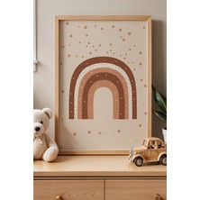Artiera Retro Tarzda Toprak Tonlarında Gökkuşağı - Doğal Ahşap Çerçeveli Çocuk Odası ve Bebek Odası Tablosu