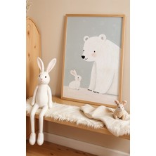 Artiera Sevimli Kutup Ayısı ve Tavşan - Doğal Ahşap Çerçeveli Çocuk ve Bebek Odası Tablosu