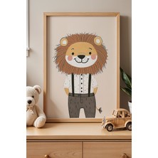 Artiera Şık ve Tarz Aslan - Doğal Ahşap Çerçeveli Çocuk ve Bebek Odası Tablosu