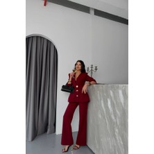 Fevien Tasarım Ceket-Pantolon Takım Metal Düğme Detaylı - Bordo