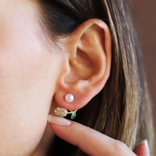 Gül Incili Gold Gümüş Küpe