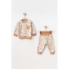 Aziz Bebe Erkek Bebek Geyik Desenli Sweatshirt Pantolon 2 'li Alt Üst Bebek Takımı 3 Ay - 18 Ay