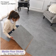 Doori Yapışkanlı Mermer Desenli Kalın Pvc Yer Kaplama Panel Beyaz 60*60 cm 4 Adet 1, 44MT2