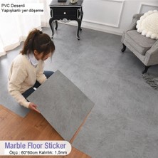 Doori Yapışkanlı Gri Mermer Desenli Kalın Pvc Yer Kaplama Döşeme 60*60 cm (4 Adet) 1,44m2