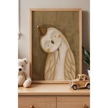 Artiera Parti Şapkalı Baykuş Çocuk Odası Ahşap Çerçeveli Duvar Tablosu