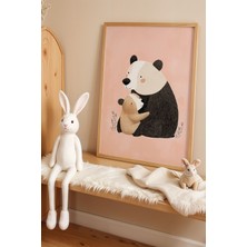 Artiera Panda Ailesi Çocuk Odası Ahşap Çerçeveli Duvar Tablosu