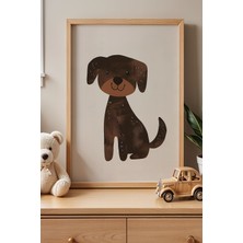 Artiera Gülen Kahverengi Köpek Çocuk Odası Ahşap Çerçeveli Duvar Tablosu