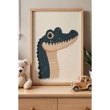 Artiera Sevimli Timsah Çocuk Odası Ahşap Çerçeveli Duvar Tablosu