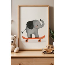 Artiera Kaykaycı Fil Çocuk Odası Ahşap Çerçeveli Duvar Tablosu