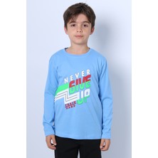 Erkek Çocuk Uzun Kollu Tshirt Never Give Up Baskılı Bisiklet Yaka D10