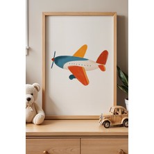 Artiera Rengarenk Sevimli Uçak Çocuk Odası Ahşap Çerçeveli Duvar Tablosu