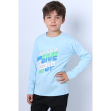 Erkek Çocuk Uzun Kollu Tshirt Never Give Up Baskılı Bisiklet Yaka D10